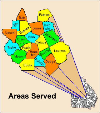 Areas in Color Represent Counties Served By Tilman Self & Associates